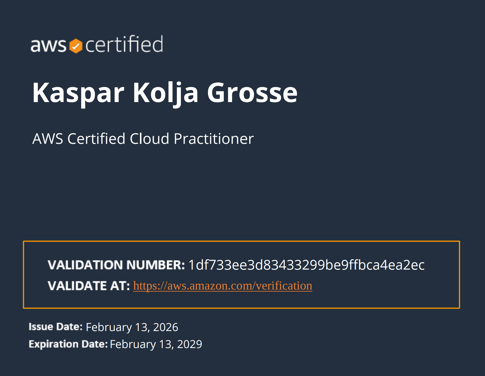 AWS Certified Cloud Practitioner Zertifikat